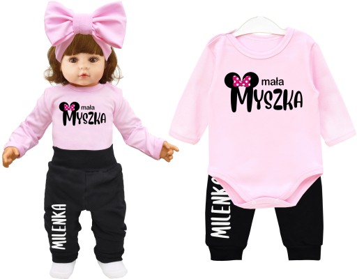 Komplet body spodnie Mała Myszka IMIĘ DZIECKA r 98