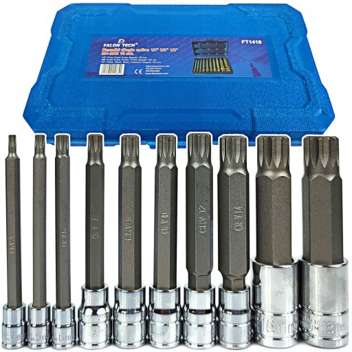 ZESTAW NASADEK TORX MĘSKIE KOŃCÓWKI BITY SPLINE M4-M18 DŁUGIE 1/4