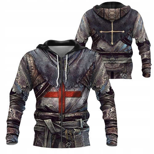 BLUZA Z KAPTUREM 3D RYCERSKA ZBROJA TEMPLARIUSZY,M