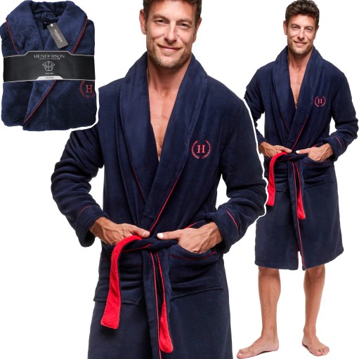 HENDERSON szlafrok męski elegancka linia PREMIUM ciepły miękki roz. XL
