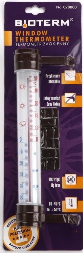 Termometr zaokienny duży przyklejany 85 x 280 mm