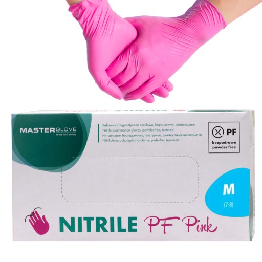 Rękawiczki nitrylowe Master GLove rękawice bezpudrowe 100 sztuk PINK M