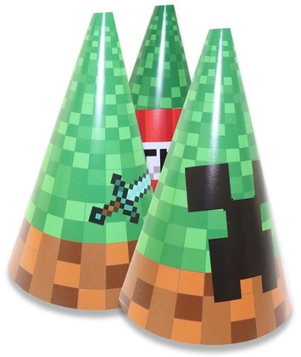 CZAPECZKI PAPIEROWE URODZINY PIKSEL MINECRAFT 6SZT