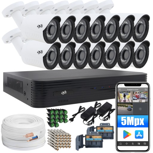 ZESTAW 14 KAMER ZEWNĘTRZNYCH DO MONITORINGU DOMU ANALOG 5MPx DVS