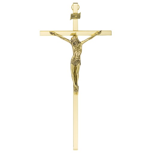 KRZYŻ DO ZAWIESZENIA METALOWY ZŁOTY 26CM KRZYŻYK - MOSIĄDZOWANY