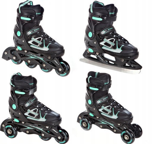 Rolki Wrotki Łyżwy 4w1 Regulowane RAVEN Spirit Black/Mint 40-43