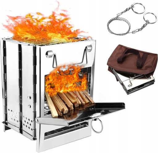 PIECYK PRZENOŚNY NA DREWNO PIEC TURYSTYCZNY GRILL KEMPINGOWY + TORBA + PIŁA