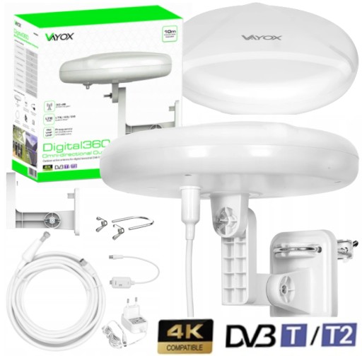 ANTENA DVBT2 DOOKÓLNA DO TELEWIZJI NAZIEMNEJ LTE 4K MUX8 Digital360 VAYOX