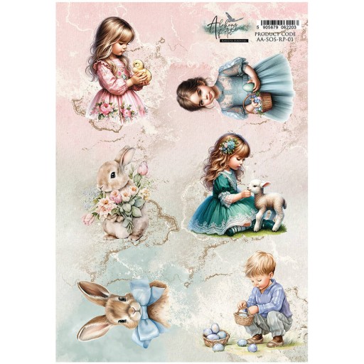 PAPIER RYŻOWY do decoupage A4 - RP01 dzieci Wielkanoc