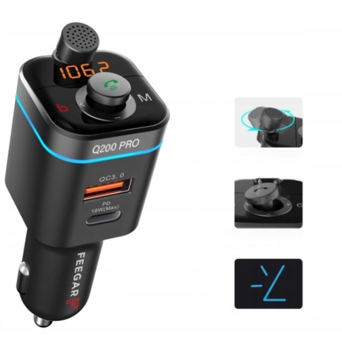 FEEGAR Transmiter FM bluetooth ładowarka QC 4.0 PD