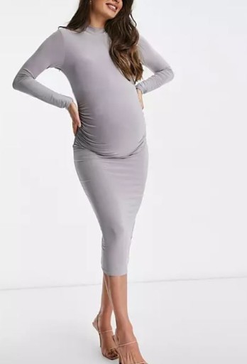 MISSGUIDED MATERNITY SUKIENKA SZARA MIDI 44 1RWL