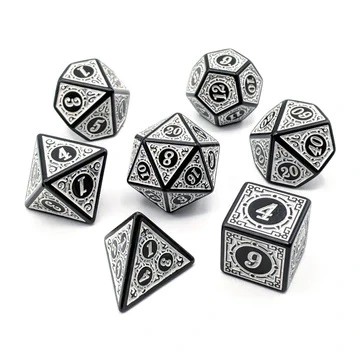ZESTAW 7 KOŚCI do gry RPG kostki biało czarne komplet