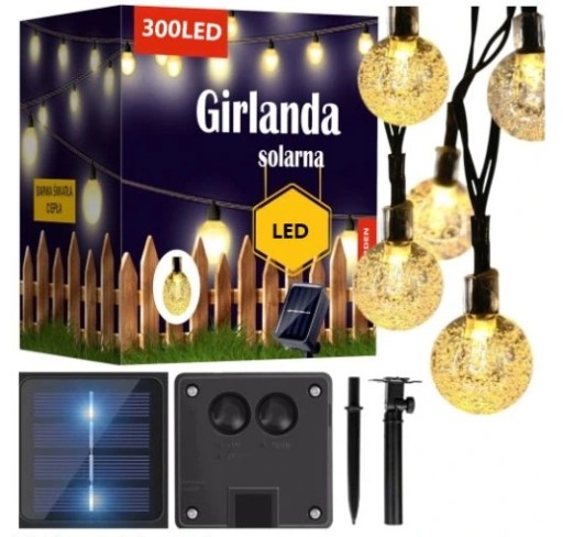 LAMPKI OGRODOWE 300 LED 32M SOLERNE GIRLANDA ŚWIETLNA BIAŁY CIEPŁY ŻARÓWKI
