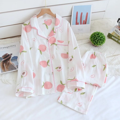 Women Blue 2PCS Shirt&Pants Cotton Pajamas Sets Ni