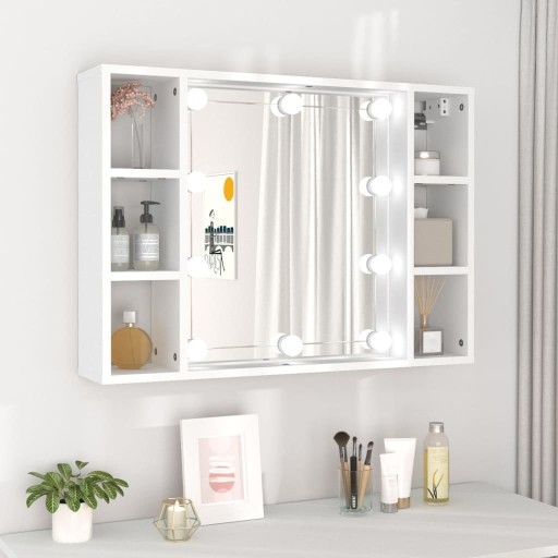 Szafka z lustrem i LED, biała z połyskiem, 76x15