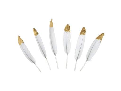 Piórka białe ze złotą końcówką 19-20cm 6szt