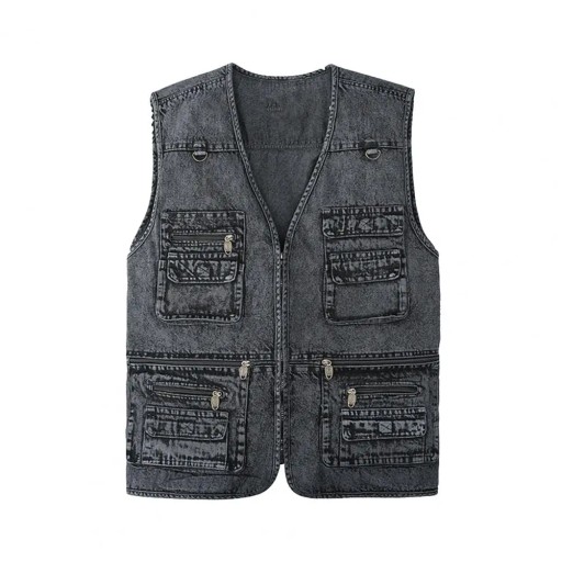 Spring Autumn Men Vest Multiple Pockets Solid Colo
