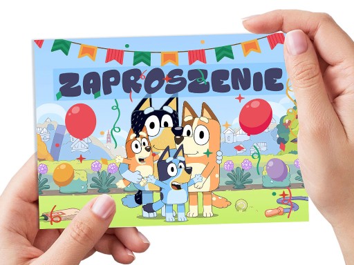 ZAPROSZENIA DLA DZIECI BLUEY BLUE NA URODZINY DZIECKA + KOPERTY