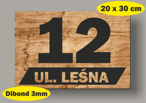 TABLICZKA ADRESOWA z numerem domu, IMITACJA DREWNA, dibond 3mm, 20 x 30 cm