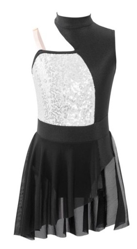Sukienka Body Balet Trykot Gimnastyka Cekiny Srebrna 146/152