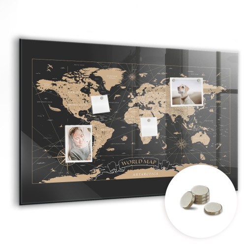 Kreatywna tablica magnetyczna + magnesy Wymiar 90x60 cm Vintage mapa świata