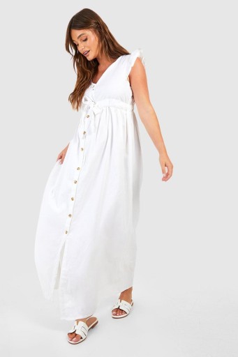 2F2A17 P28 BOOHOO BIAŁA SUKIENKA CIĄŻOWA Z DOMIESZKĄ LNU XL