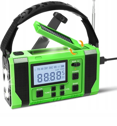 RADIO SOLARNE PRZENOŚNE TRYB SOS Z KORBĄ AM/FM IDEALNE NA PODRÓŻ KEMPING
