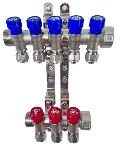 X-HOME ROZDZIELACZ PEX 1” x 16 mm 5 OBWODY WODY ZIMNEJ 3 OBWODY CIEPŁEJ