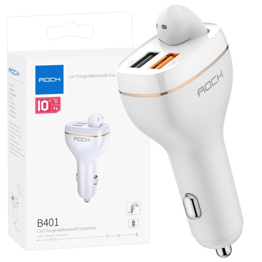 ROCK ŁADOWARKA SAMOCHODOWA QC 3.0 + SŁUCHAWKA BLUETOOTH DO SAMOCHODU AUTA