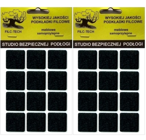 PODKŁADKI FILCOWE POD MEBLE STOŁKI KRZESŁA 25 x 25 mm CZARNE FILC 24 sztuki