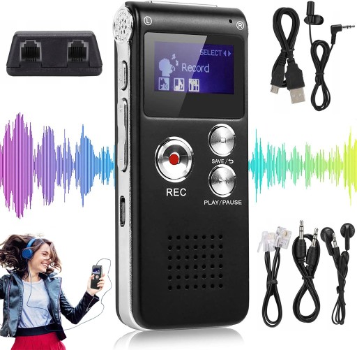 DYKTAFON CYFROWY SZPIEGOWSKI MP3 8GB OBSŁUGIWANY JĘZYK POLSKI + AKCESORIA
