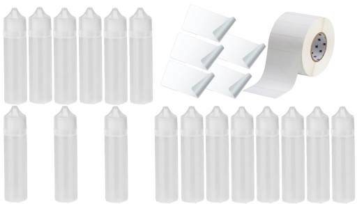 BUTELKA BUTELKI PLASTIKOWE 60ML 25SZT + ETYKIETY