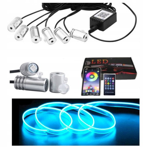 6 x ŚWIATŁOWÓD AMBIENT LED RGB OŚWIETLENIE WNĘTRZA