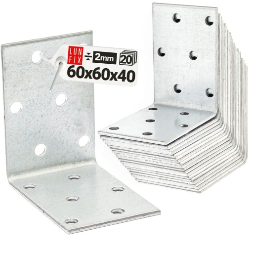 Kątownik ciesielski 60x60x40 stalowy montażowy perforowany ocynk KM7 20szt.