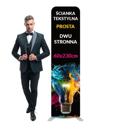 Ścianka Reklamowa Tekstylna 60x230 Nadruk Projekt dwustronna