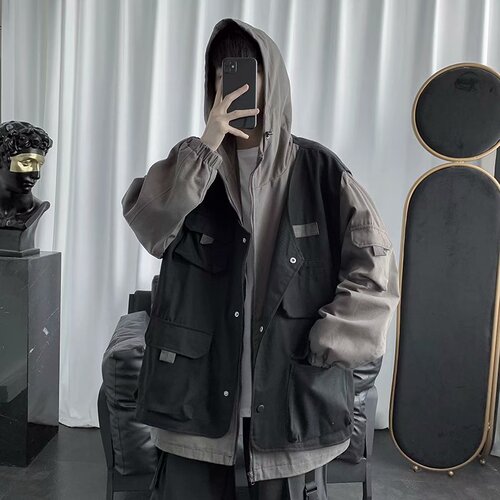 Hooded Jackets Men Spring Fake Two Pieces Outwear