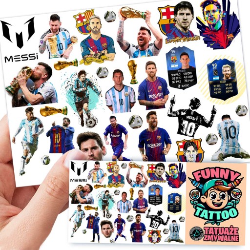 TATUAŻE DLA DZIECI ZMYWALNE TYMCZASOWE LIONEL MESSI WZORY JAKOŚĆ