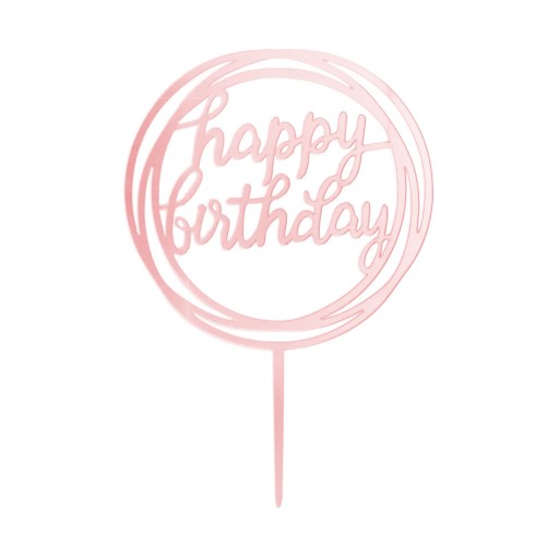 Topper Dekoracja Na Tort Happy Birthday Okrągły Lustrzany Rose Gold