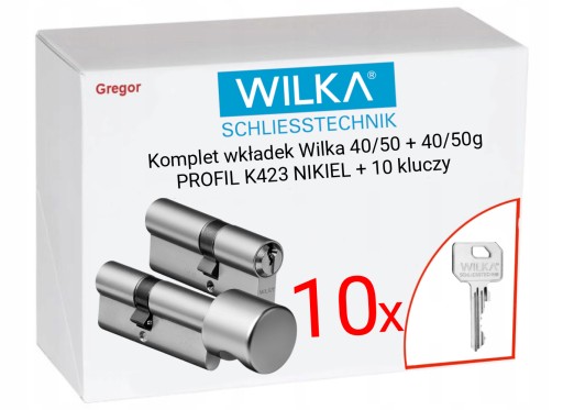 .10 KLUCZY. Komplet wkładek Wilka 40/50 + 40/50g NIKIEL K423 ATEST C