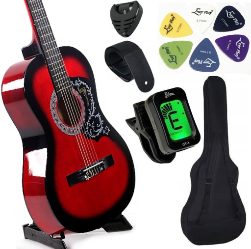 GITARA KLASYCZNA 3/4 MODENA K-10 AKUSTYCZNA + AKCESORIA. CZERWONA.