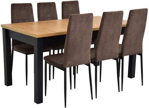 Komplet STÓŁ ROZKŁADANY z 6 krzesłami BRĄZOWE loft