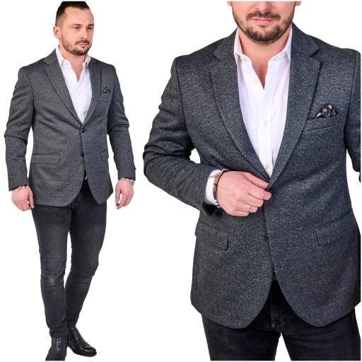 Marynarka męska elegancka casual wizytowa zapinana grafit 410 Turecka 52