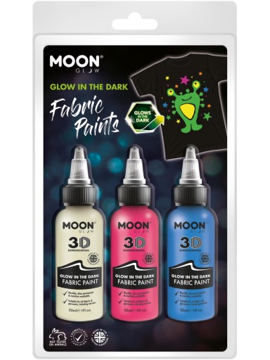 Farbki do tkanin ubrań koszulek 3x30ml GLOW DARK farby bezbarwna niebieska