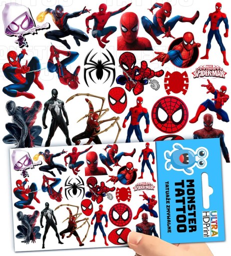 TATUAŻE ZMYWALNE TYMCZASOWE DLA DZIECI DZIECIĘCE SPIDERMAN WZORY ORYGINALNE