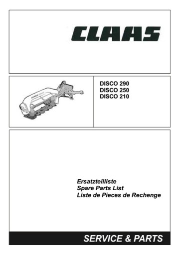 Claas Disco 210, 250, 290 - katalog części