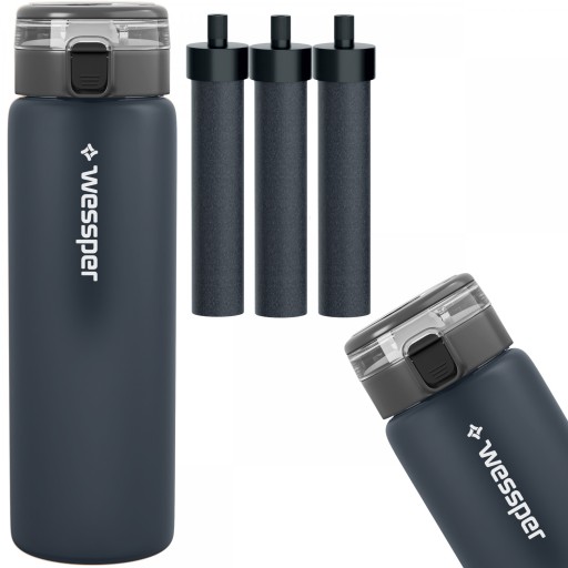 Szklana butelka filtrująca Wessper ActiveMax 0,68l grafitowa + 3x WKŁAD