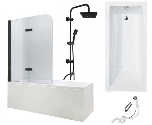 WANNA 120x70 OBUDOWA parawan CZARNY + deszczownica