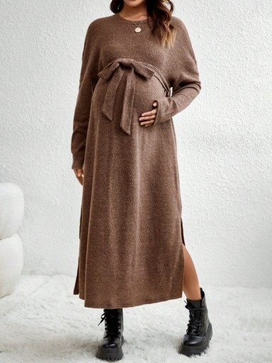 SHEIN MATERNITY SUKIENKA BRĄZOWA DZIANINOWA MIDI S 589