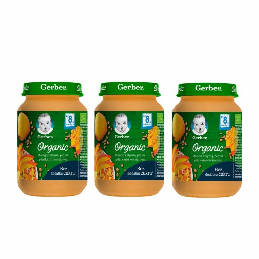 GERBER ORGANIC Deserek Mango z dynią, pigwą i płatkami owsianymi 3x190g