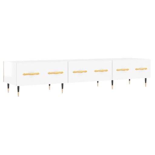 Szafka pod TV, wysoki połysk, biała, 150x36x30 c